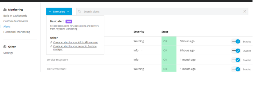 Anypoint Monitoring Built-in dashboards, Custom Dashboards and Alerts