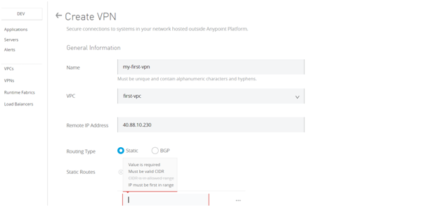 Setting up of VPC and VPN