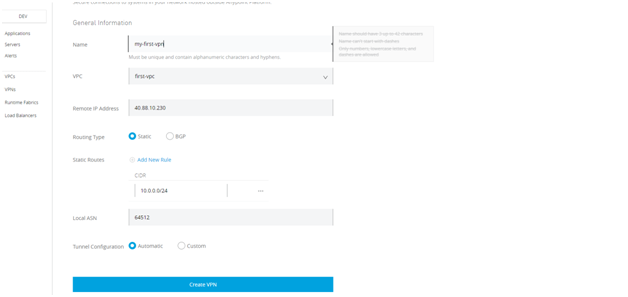 Setting up of VPC and VPN